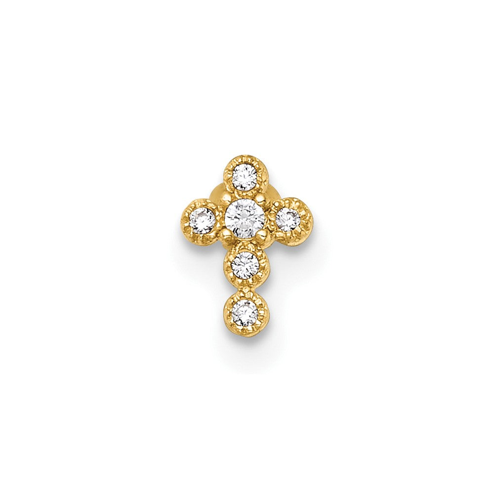 14K Yellow Gold Polished CZ Cross Labret Stud
