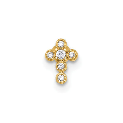14K Yellow Gold Polished CZ Cross Labret Stud