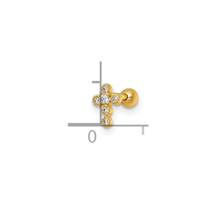 14K Yellow Gold Polished CZ Cross Labret Stud