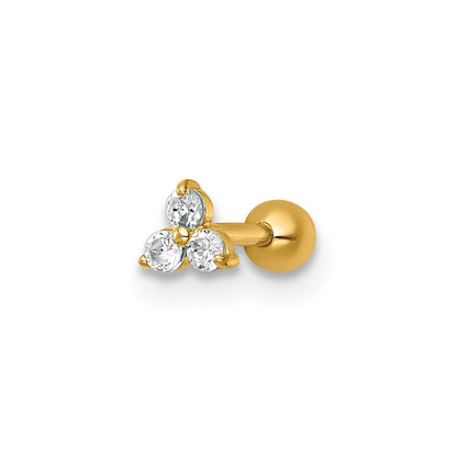 14K Yellow Gold Polished CZ Labret Stud
