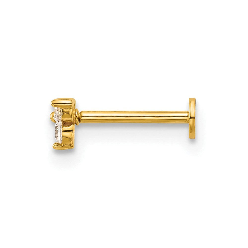 14K Yellow Gold Polished CZ Labret Stud