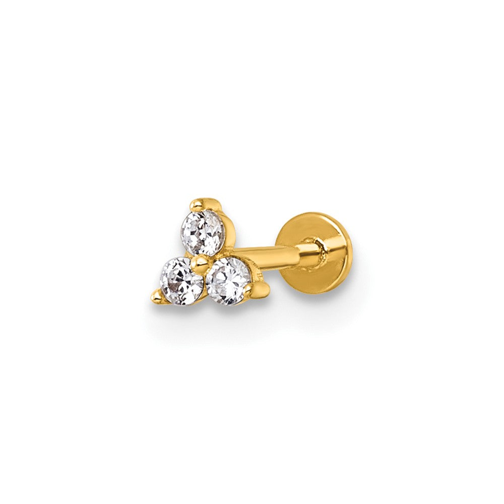 14K Yellow Gold Polished CZ Labret Stud