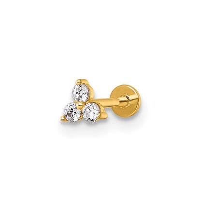 14K Yellow Gold Polished CZ Labret Stud