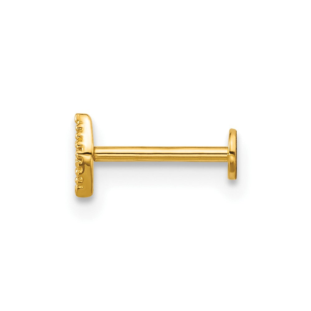 14K Yellow Gold Polished and Textured CZ Navette Labret Stud