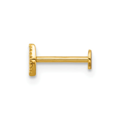 14K Yellow Gold Polished and Textured CZ Navette Labret Stud