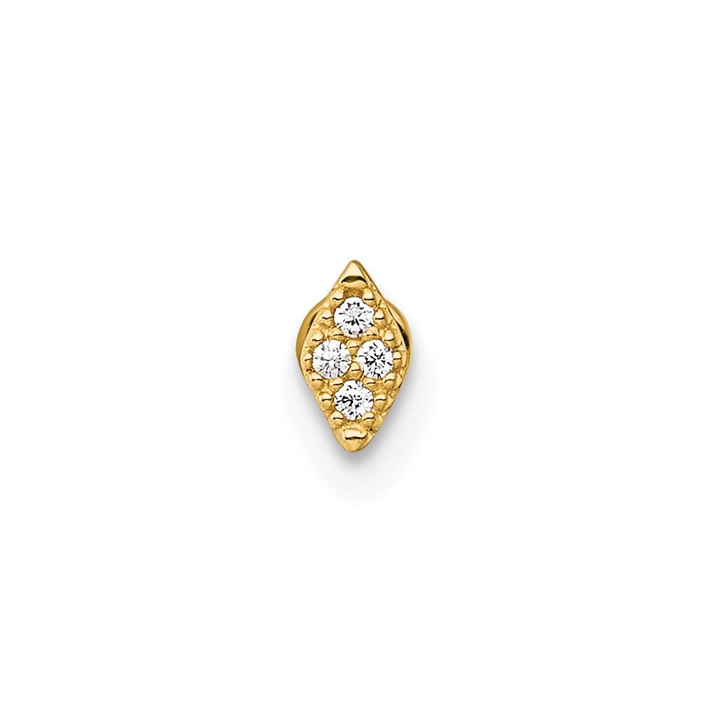 14K Yellow Gold Polished and Textured CZ Navette Labret Stud