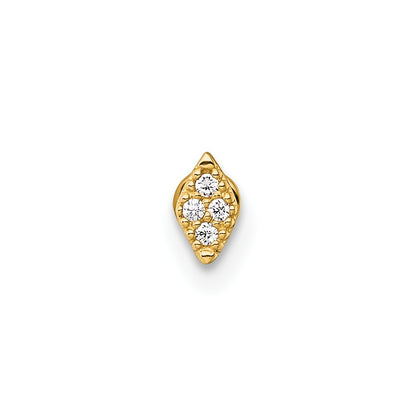 14K Yellow Gold Polished and Textured CZ Navette Labret Stud