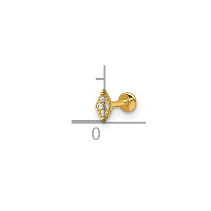 14K Yellow Gold Polished and Textured CZ Navette Labret Stud
