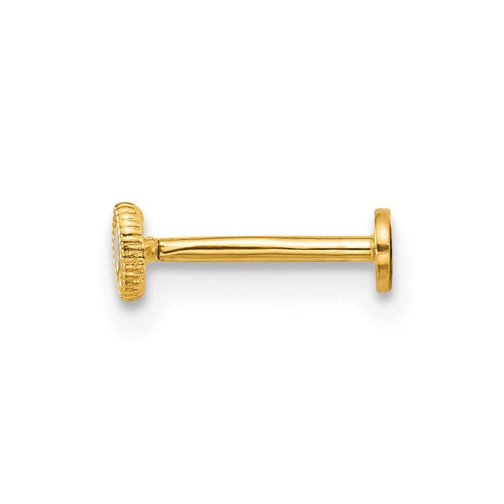 14K Yellow Gold Polished and Textured Marquise-Cut CZ Labret Stud