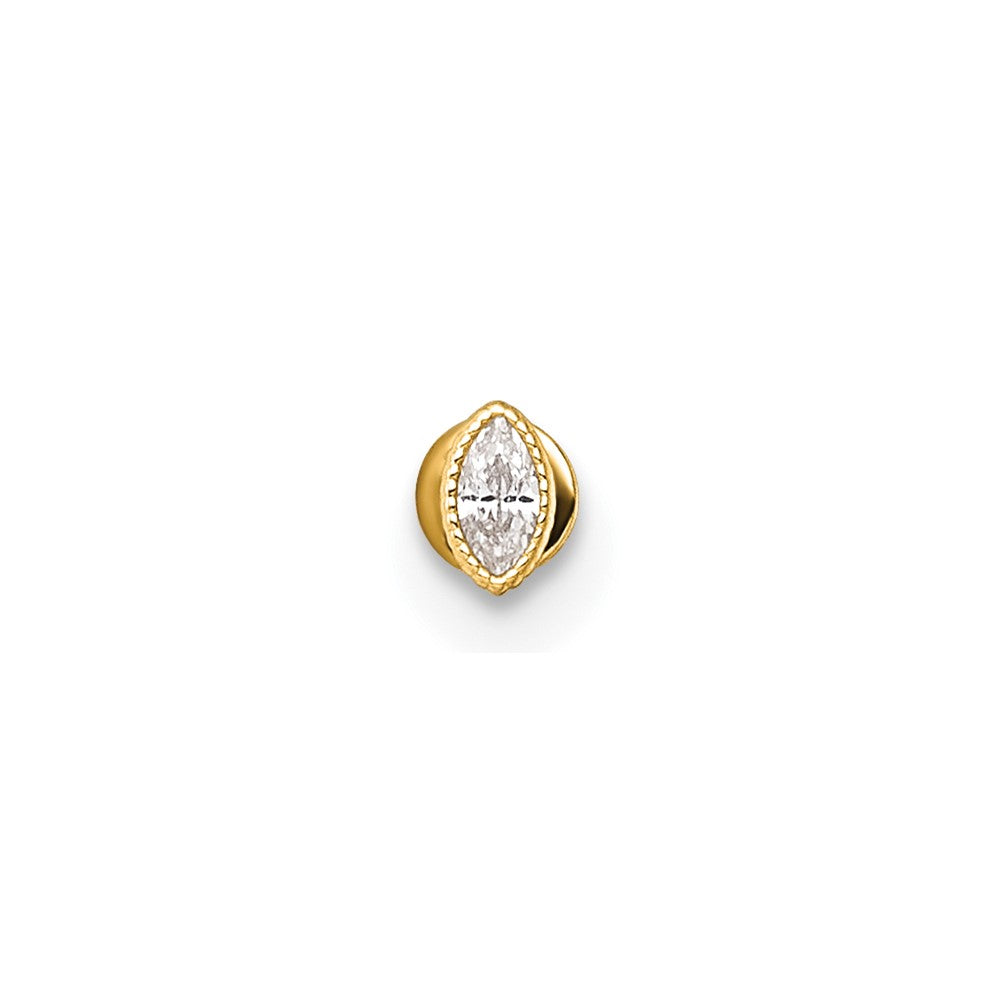 14K Yellow Gold Polished and Textured Marquise-Cut CZ Labret Stud