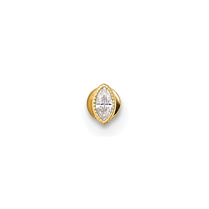 14K Yellow Gold Polished and Textured Marquise-Cut CZ Labret Stud