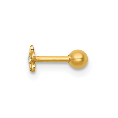 14K Yellow Gold Polished CZ Flower Labret Stud