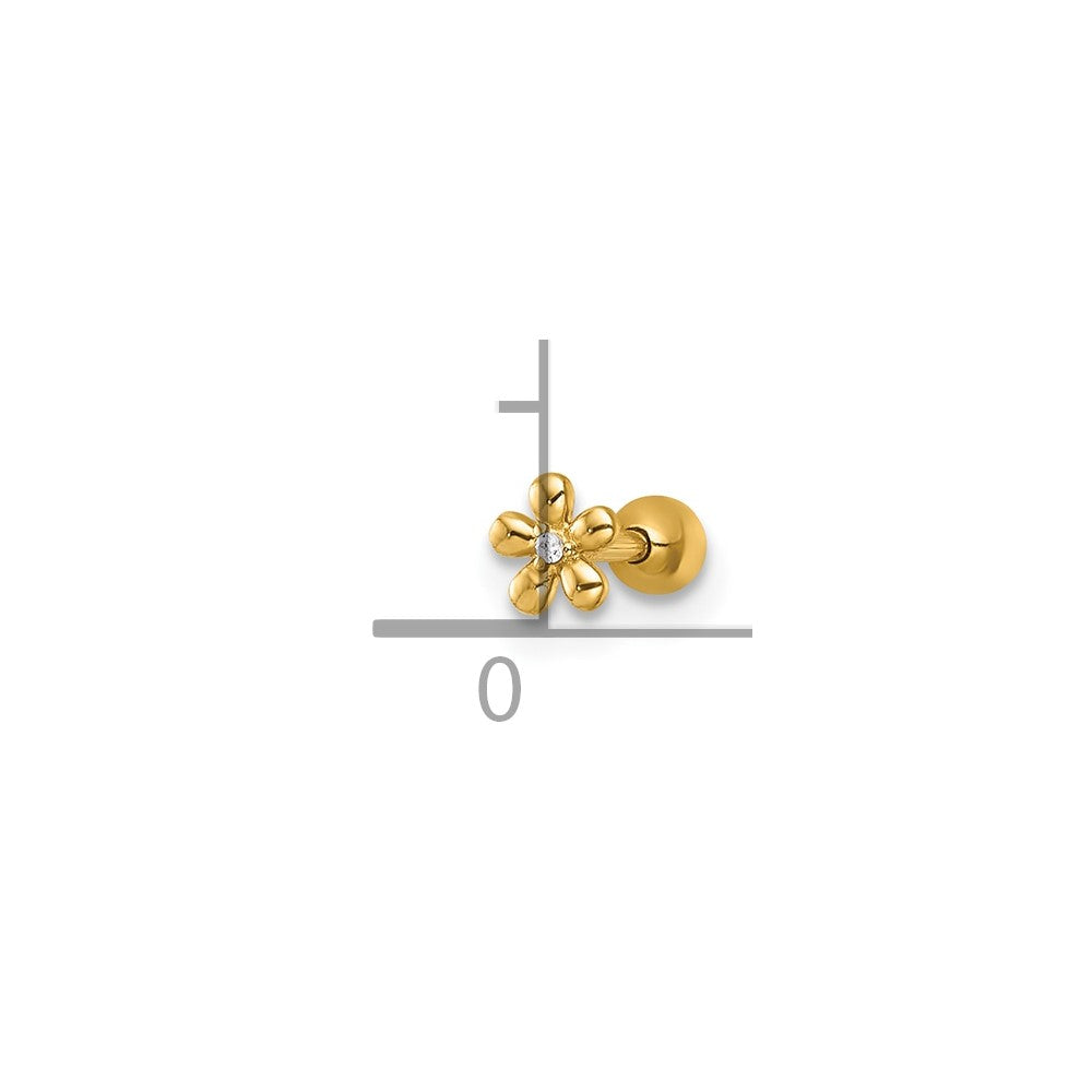 14K Yellow Gold Polished CZ Flower Labret Stud