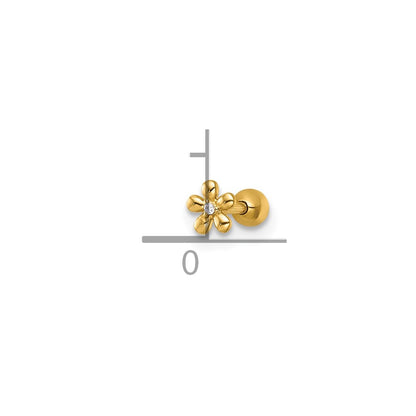 14K Yellow Gold Polished CZ Flower Labret Stud