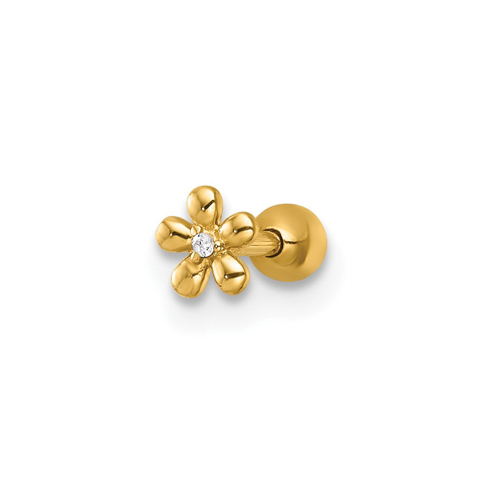 14K Yellow Gold Polished CZ Flower Labret Stud