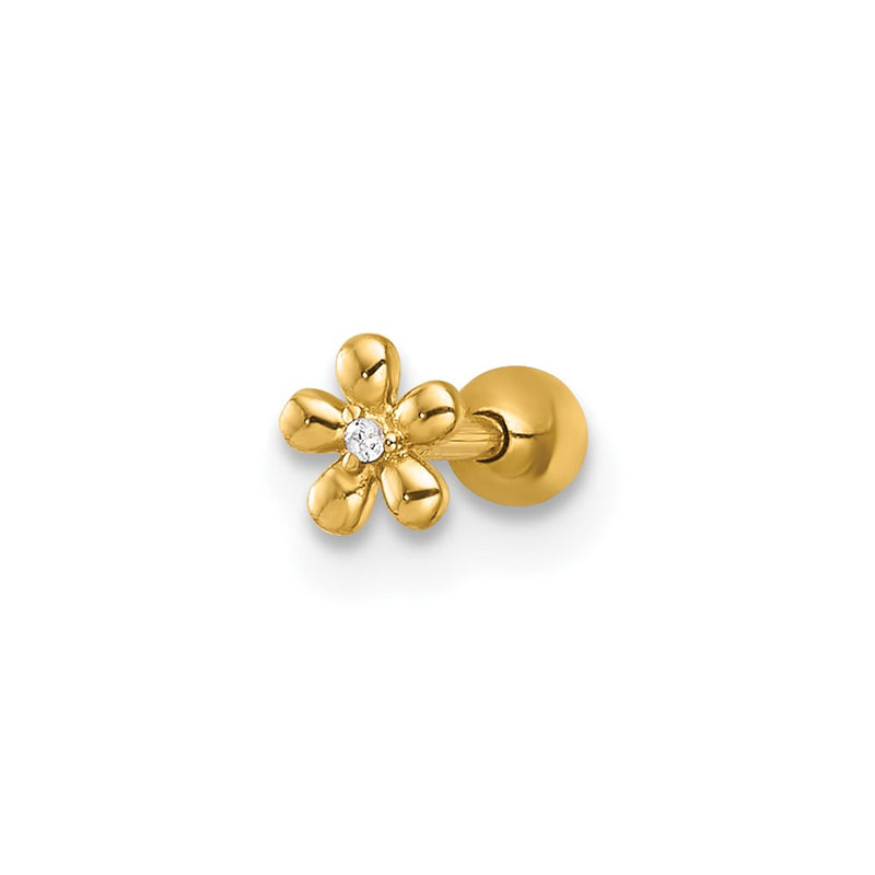 14K Yellow Gold Polished CZ Flower Labret Stud
