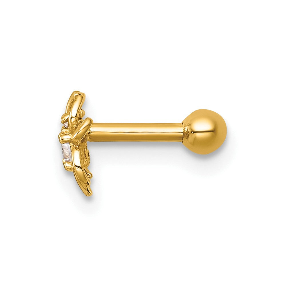 14K Yellow Gold Polished CZ Spider Labret Stud