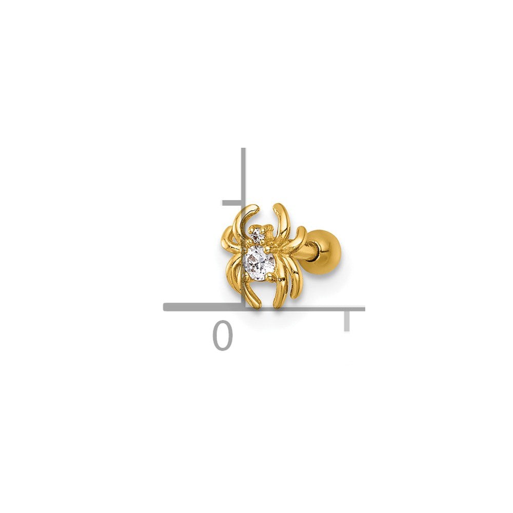 14K Yellow Gold Polished CZ Spider Labret Stud