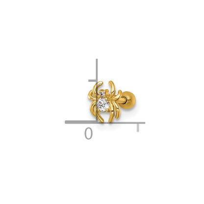 14K Yellow Gold Polished CZ Spider Labret Stud