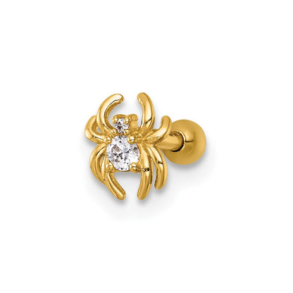 14K Yellow Gold Polished CZ Spider Labret Stud