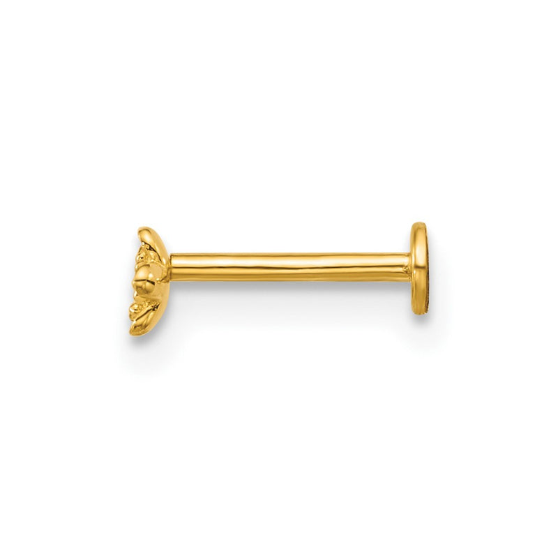 14K Yellow Gold Polished and Satin CZ Flower Labret Stud