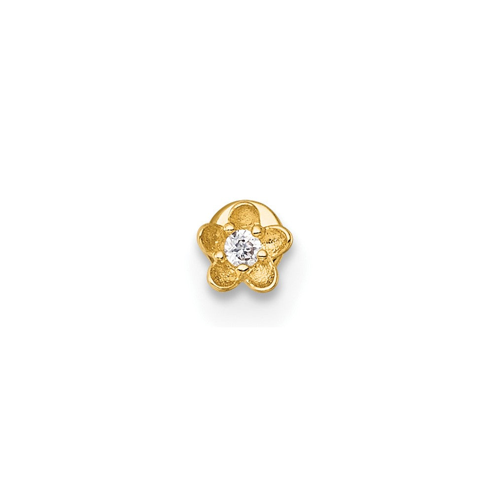 14K Yellow Gold Polished and Satin CZ Flower Labret Stud