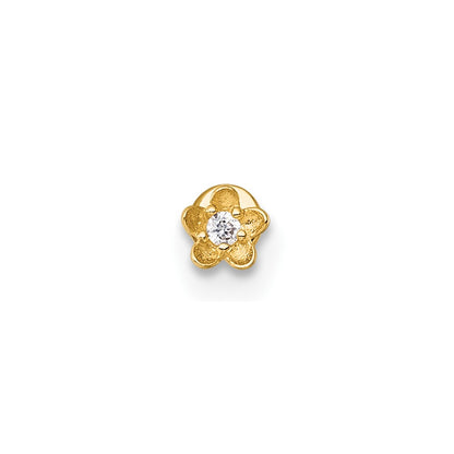 14K Yellow Gold Polished and Satin CZ Flower Labret Stud