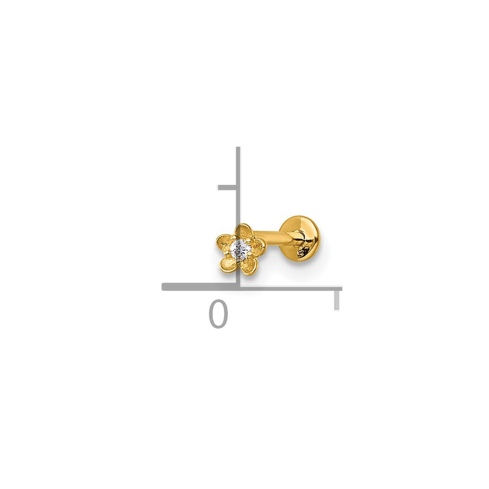 14K Yellow Gold Polished and Satin CZ Flower Labret Stud