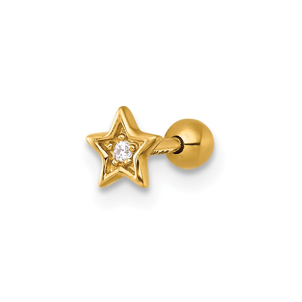 14K Yellow Gold Polished CZ Star Labret Stud