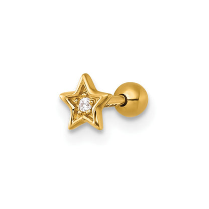 14K Yellow Gold Polished CZ Star Labret Stud