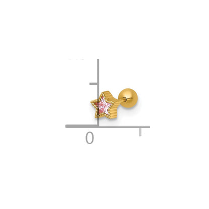 14K Yellow Gold Polished and Beaded Pink CZ Star Labret Stud