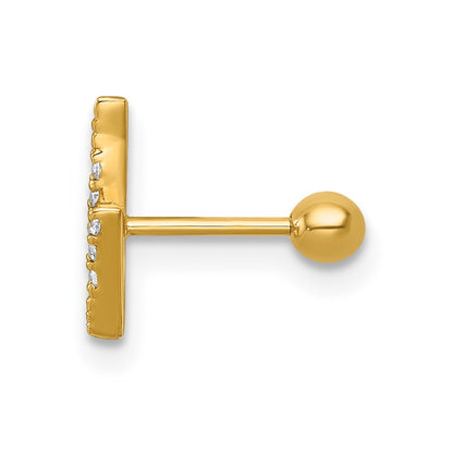 14K Yellow Gold Polished CZ Lightning Bolt Labret Stud