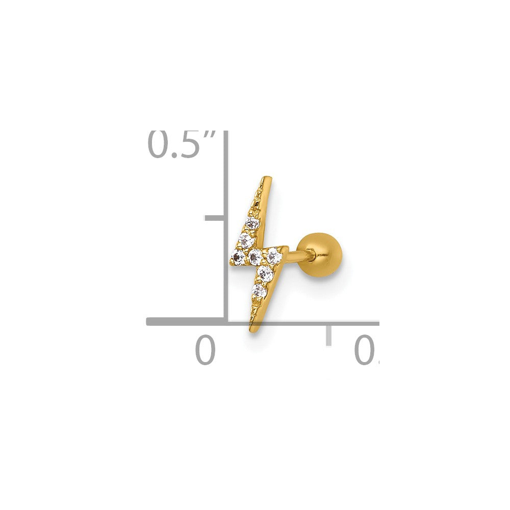 14K Yellow Gold Polished CZ Lightning Bolt Labret Stud