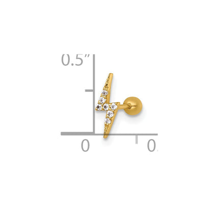 14K Yellow Gold Polished CZ Lightning Bolt Labret Stud