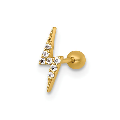 14K Yellow Gold Polished CZ Lightning Bolt Labret Stud