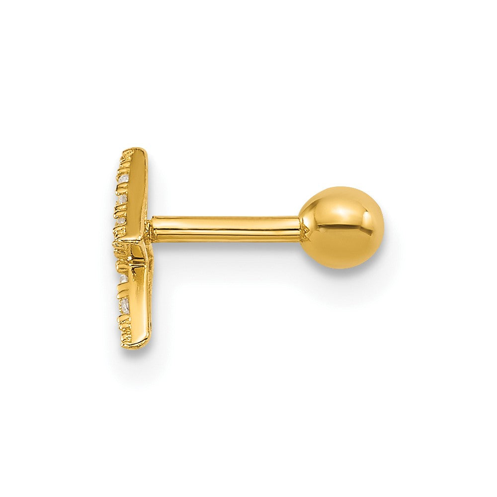 14K Yellow Gold Polished CZ Lightning Bolt Labret Stud