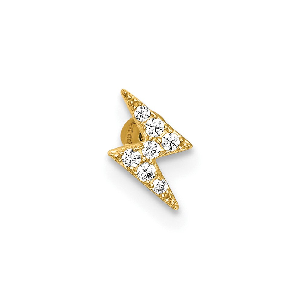 14K Yellow Gold Polished CZ Lightning Bolt Labret Stud