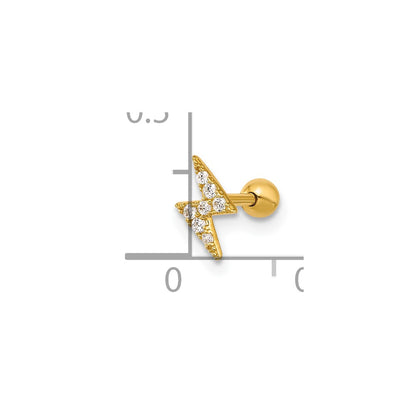 14K Yellow Gold Polished CZ Lightning Bolt Labret Stud