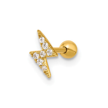 14K Yellow Gold Polished CZ Lightning Bolt Labret Stud