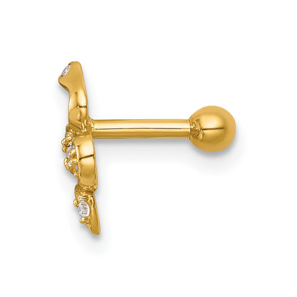 14K Yellow Gold Polished CZ Snake Labret Stud