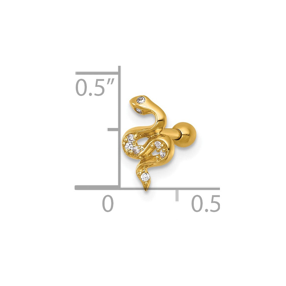 14K Yellow Gold Polished CZ Snake Labret Stud