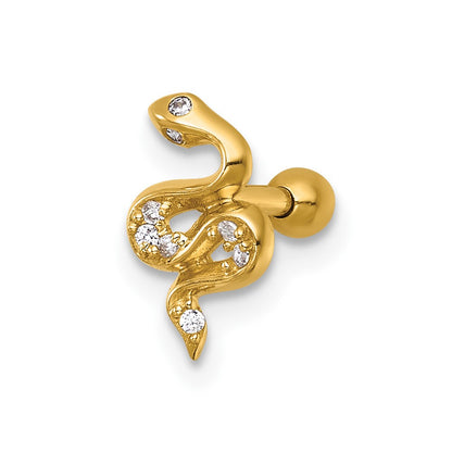 14K Yellow Gold Polished CZ Snake Labret Stud