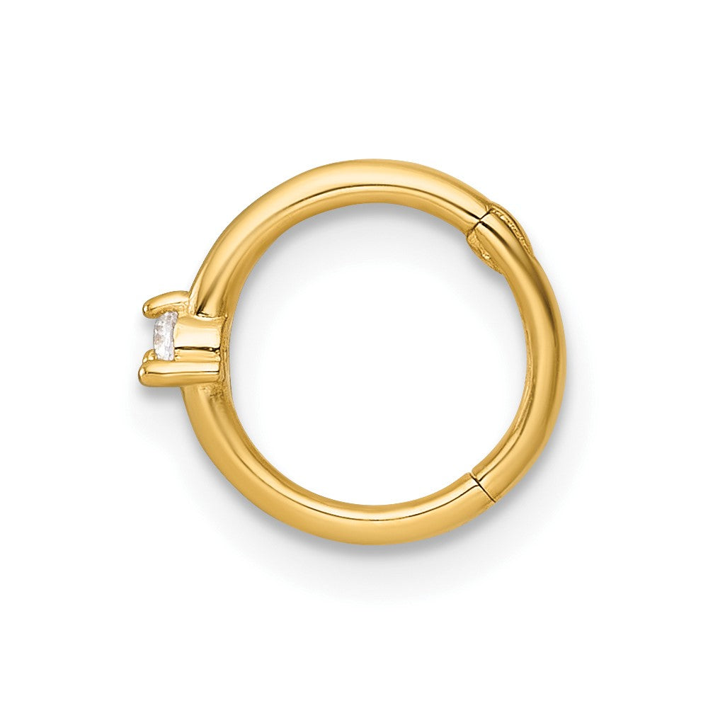 14K Yellow Gold Polished CZ 8.0mm Hinged Cartilage Ring