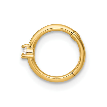 14K Yellow Gold Polished CZ 8.0mm Hinged Cartilage Ring