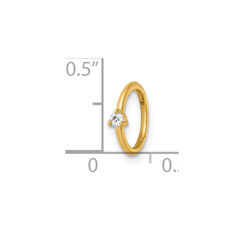14K Yellow Gold Polished CZ 8.0mm Hinged Cartilage Ring