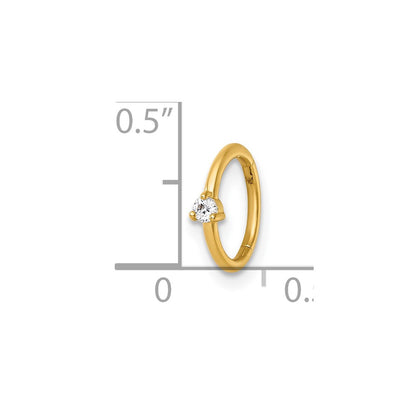 14K Yellow Gold Polished CZ 8.0mm Hinged Cartilage Ring