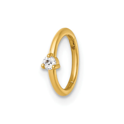 14K Yellow Gold Polished CZ 8.0mm Hinged Cartilage Ring