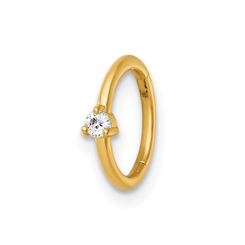14K Yellow Gold Polished CZ 8.0mm Hinged Cartilage Ring