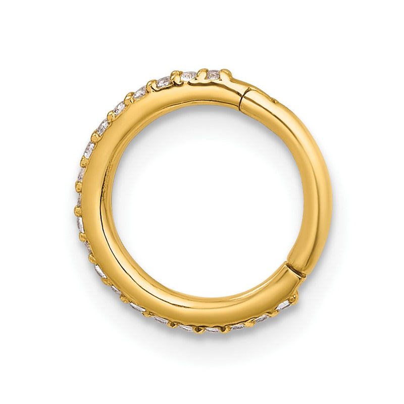 14K Yellow Gold Polished CZ 9.0mm Hinged Cartilage Ring