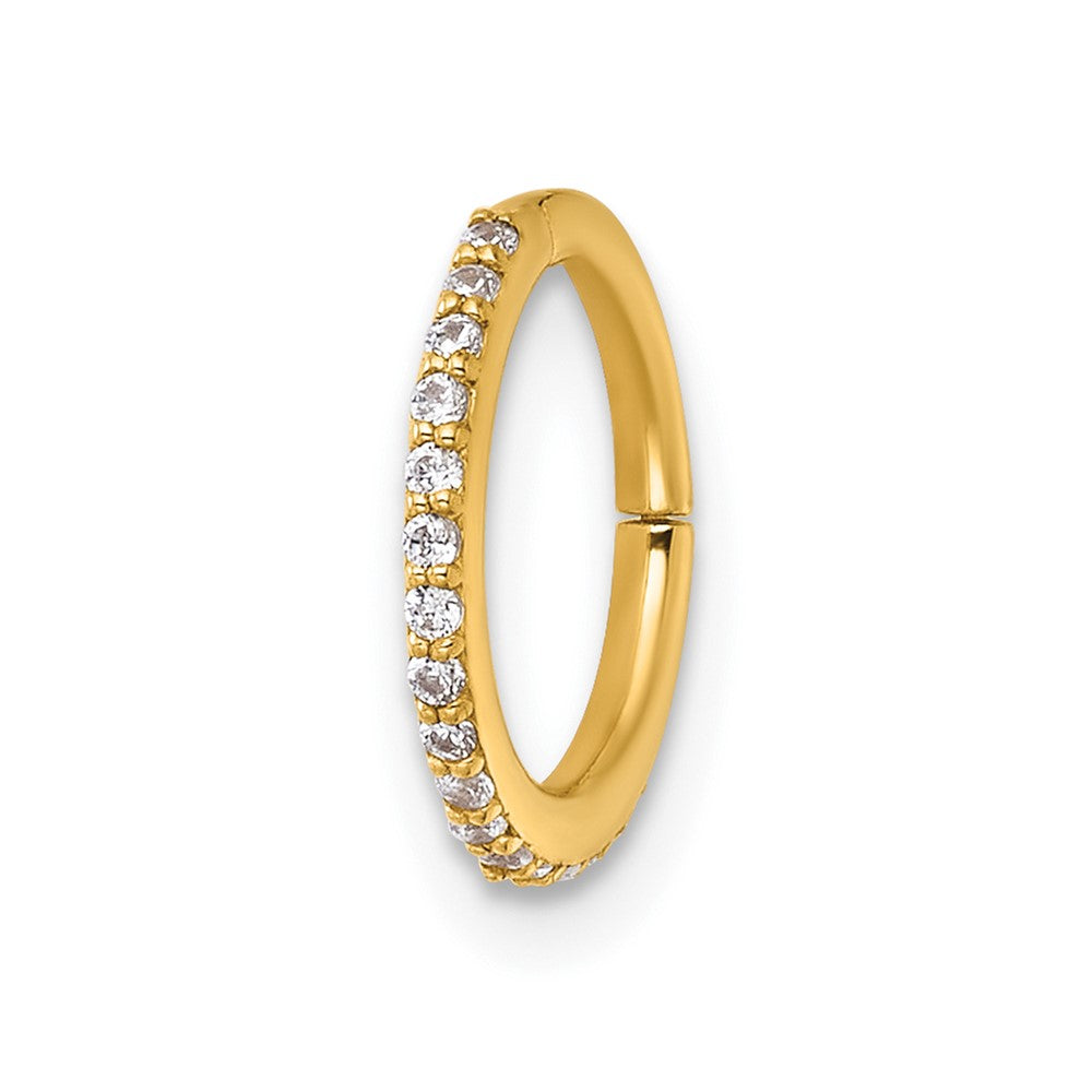 14K Yellow Gold Polished CZ 9.0mm Hinged Cartilage Ring